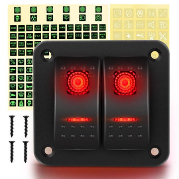 2 Gang Aluminum Rocker Switch Panel Red
